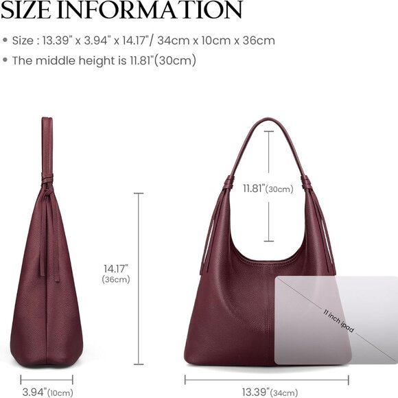 Genuine Leather Slouchy Hobo Purses for Women, Top Grain Real Leather Tote Handb - Picture 6 of 7